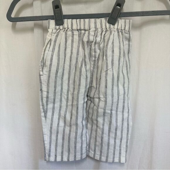 ZARA Cream Black Linen Blend Striped Pants 9-12 M - Picture 4 of 11